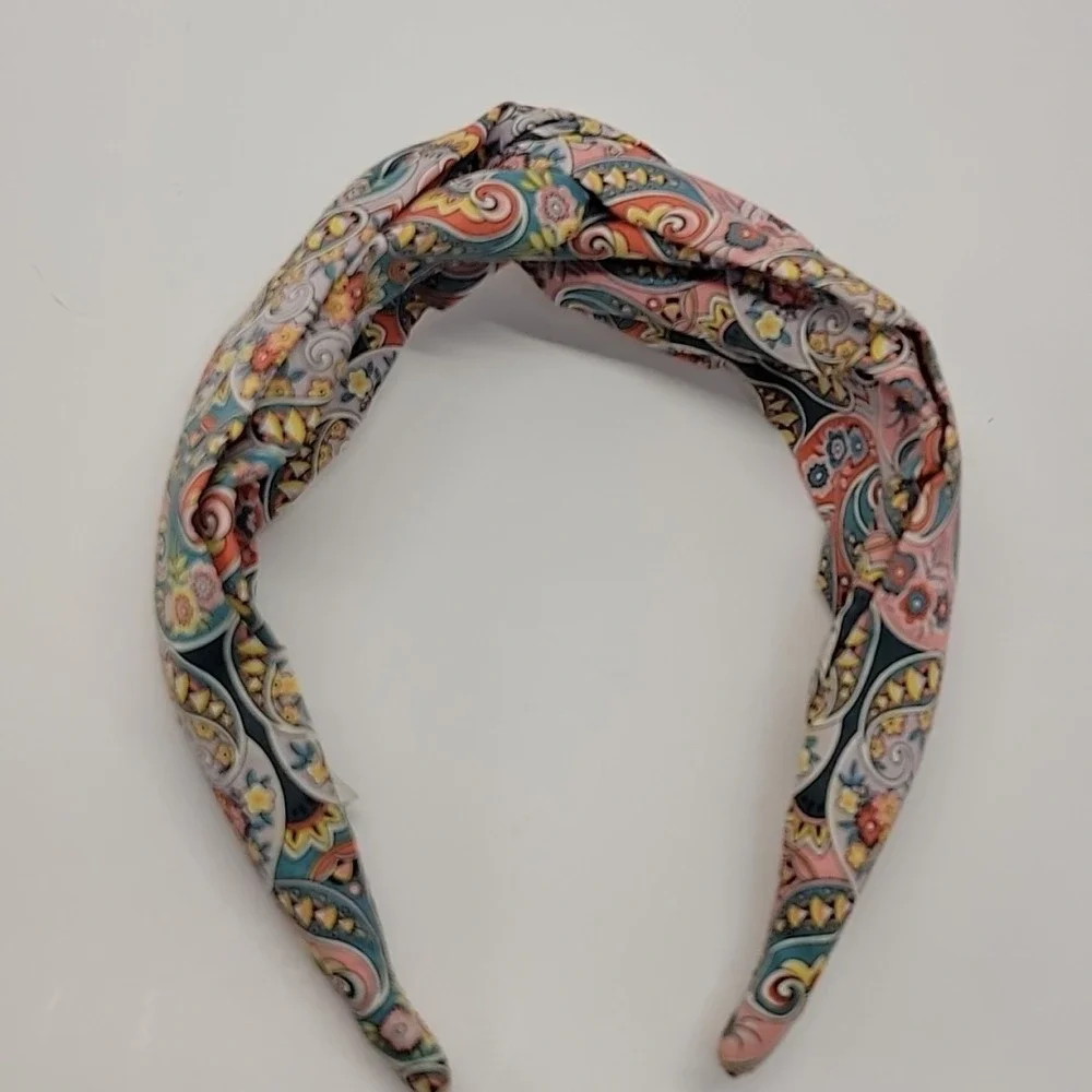 J. CREW Liberty Fabric Knot‎  Headband Paisley Floral Blue Coral Yellow Cotton